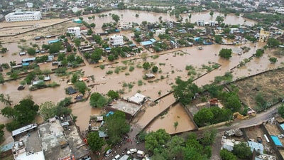 A flooded village in Rajasthan after cyclone Biparjoy brought strong rain with it A flooded village in Rajasthan after cyclone Biparjoy brought strong rain with it