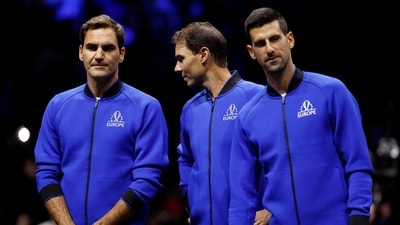 Roger Federer, Rafael Nadal, and Novak Djokovic during the Laver Cup 2022 (Action Images via Reuters)