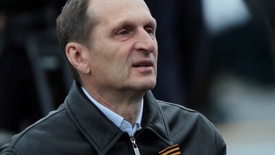 Sergei Naryshkin, head of Russia’s foreign intelligence agency, attends a military parade. (Reuters)
