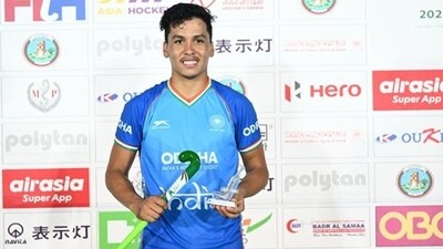 Boby Singh Dhami poses with a trophy after scoring three goals against South Korea at the Junior Asia Cup (Media_SAI/Twitter) Boby Singh Dhami poses with a trophy after scoring three goals against South Korea at the Junior Asia Cup (Media_SAI/Twitter)