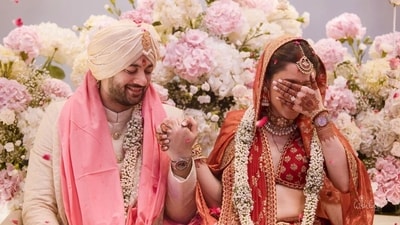 Karan Deol and Drisha Acharya tied the knot on June 18. Drisha was an unconventional bride by ditching the chooda and opting for a wrist watch instead. Check out her engagement ring in the picture. Karan Deol and Drisha Acharya tied the knot on June 18. Drisha was an unconventional bride by ditching the chooda and opting for a wrist watch instead. Check out her engagement ring in the picture. 