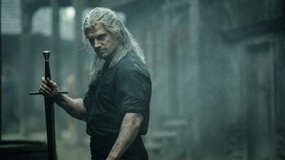 Geralt of Rivia, the brooding hero from "The Witcher," gets a glamorous anime makeover in an exquisite collector's statue. (Netflix)