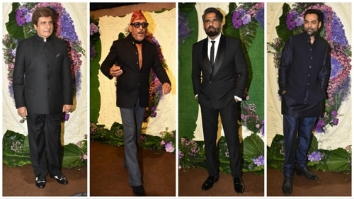 Raj Babbar, Jackie Shroff, Suniel Shetty and Abhay Deol at Karan Deol's reception.