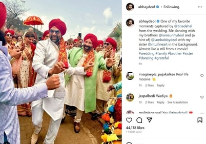 Abhay Deol shared a candid picture from Karan Deol's baaraat. Abhay Deol shared a candid picture from Karan Deol's baaraat.