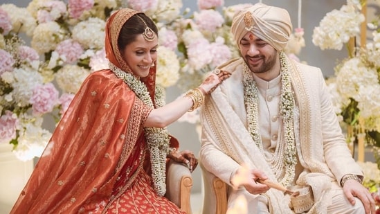 Karan Deol shared the first official pictures from the wedding on Instagram and wrote, "You are my today and all of my tomorrows..The beginning of a beautiful journey in our lives. We are overwhelmingly thankful for the abundant blessings and well wishes that surround us!"