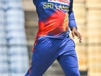 Sri Lanka's Wanindu Hasaranga celebrates after taking a wicket Sri Lanka's Wanindu Hasaranga celebrates after taking a wicket