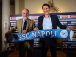 Rudi Garcia, right, new head coach of SSC Napoli and the club's president Aurelio De Laurentiis, left
