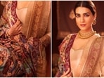 Kriti Sanon's Ramayana-inspired hand-weaved Pashmina shawl for Adipurush promotions is worth <span class='webrupee'>₹</span>11 lakh. Kriti Sanon's Ramayana-inspired hand-weaved Pashmina shawl for Adipurush promotions is worth <span class='webrupee'>₹</span>11 lakh.