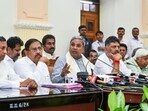 Karnataka chief minister Siddaramaiah with his deputy DK Shivakumar and other cabinet colleagues. (ANI) Karnataka chief minister Siddaramaiah with his deputy DK Shivakumar and other cabinet colleagues. (ANI)