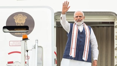 Prime Minister Narendra Modi emplanes for the USA visit, on Tuesday. He will be attending programmes in New York City and Washington DC. (ANI Photo) Prime Minister Narendra Modi emplanes for the USA visit, on Tuesday. He will be attending programmes in New York City and Washington DC. (ANI Photo)