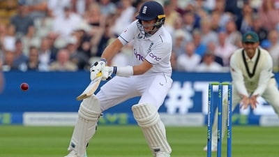 Joe Root plays a shot from the opening ball bowled on day 4 of the first Ashes Test (AFP) Joe Root plays a shot from the opening ball bowled on day 4 of the first Ashes Test (AFP)