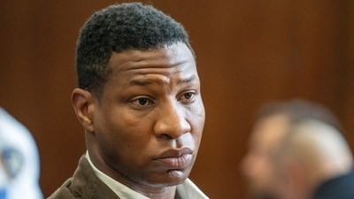Actor Jonathan Majors appears on assault and harassment charges in New York State Supreme Court in New York City, (via REUTERS)
