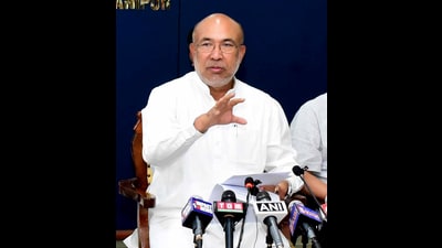 Manipur chief minister N Biren Singh addresses a press conference, appealing to the people for peace in the strife ridden state, at the Chief Minister’s Secretariat in Imphal on June 12. (ANI) Manipur chief minister N Biren Singh addresses a press conference, appealing to the people for peace in the strife ridden state, at the Chief Minister’s Secretariat in Imphal on June 12. (ANI)