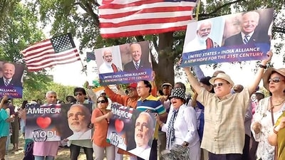 Members of the Indian diaspora in Washington. (PTI) Members of the Indian diaspora in Washington. (PTI)