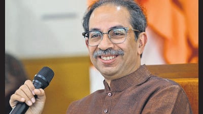 Mumbai, India - June 20, 2023: Uddhav Thackeray adddressing to media during press conference at Sena Bhavan, in Mumbai, India, on Tuesday, June 20, 2023. (Photo by Anshuman Poyrekar/ Hindustan Times) (Hindustan Times)