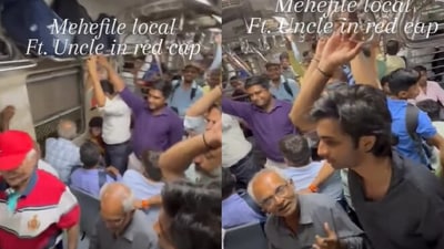 People in Mumbai local jam to Kishore Kumar’s song. (Instagram/@sashankpandeyy)