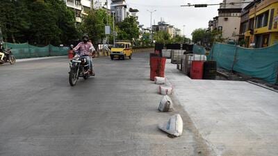 Navi Mumbai, India - June 20, 2023:Concretisation work complete by nmmc of traffic junction like seen at Vashi Blue diamond circle in Navi Mumbai, India, on Tuesday, June 20, 2023. (Photo by Bachchan Kumar/ HT PHOTO) (HT PHOTO)