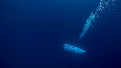 The Titan submersible, operated by OceanGate Expeditions to explore the wreckage of the sunken SS Titanic off the coast of Newfoundland, dived in an undated photograph. (via REUTERS)
