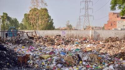 The Ret Mandi waste management site in Ghaziabad on Tuesday. (Sakib Ali/HT Photo) The Ret Mandi waste management site in Ghaziabad on Tuesday. (Sakib Ali/HT Photo)