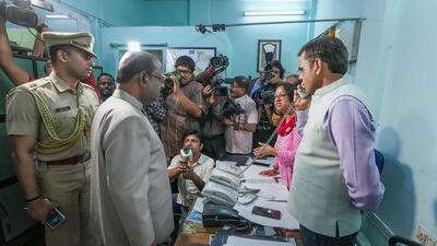 West Bengal governor C V Ananda Bose at the control room set up ahead of the panchayat election. (PTI) West Bengal governor C V Ananda Bose at the control room set up ahead of the panchayat election. (PTI)