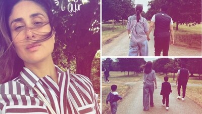 Kareena Kapoor Khan shared pictures on Instagram with Saif Ali Khan and her kids Taimur and Jeh. Kareena Kapoor Khan shared pictures on Instagram with Saif Ali Khan and her kids Taimur and Jeh.