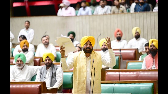Chief minister Bhagwant Mann while speaking in Punjab Vidhan Sabha said that the state has rich culture, traditions and heritage which need to be perpetuated amongst the younger generations, and for this, educational institutions, especially, universities can play a pivotal role. (Ravi Kumar/HT)