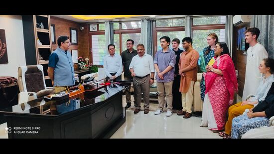 US students met V-C Prof AK Rai during their visit to LU on Tuesday (HT Photo)