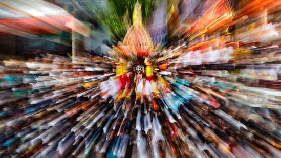 Devotees attend the 146th annual Rath Yatra (chariot procession) of Lord Jagannath, in Ahmedabad, Tuesday, June 20, 2023. (PTI)
