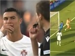 Cristiano Ronaldo waits for the referee to award the goal to Portugal after initially ruling it out for off-side