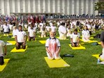 PM Modi takes part at the yoga session at UN Headquarters lawns in New York on the occasion of 9th International Yoga Day.
