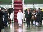 PM Modi landed at Joint Base Andrews in Washington, DC on Wednesday. National anthems of both countries were played at the airbase upon his arrival.&nbsp;(PTI)