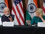 First lady Jill Biden and India's Prime Minister Narendra Modi visit the National Science Foundation in Alexandria. (AP Photo/Jacquelyn Martin)