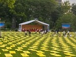 The North Lawn in the UN Headquarters in New York where PM Modi will lead the Yoga session.
