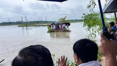 A flood affected village in Assam’s Lakhimpur on Tuesday. (ANI)