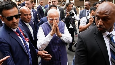 PM Modi in US: Prime Minister Narendra Modi greets supporters as he arrives in New York on Tuesday. (AP) PM Modi in US: Prime Minister Narendra Modi greets supporters as he arrives in New York on Tuesday. (AP)
