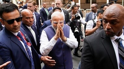 PM Modi will lead the 9th International Day of Yoga celebrations at the United Nations (UN) headquarters in New York where he will be joined by several high-profile individuals. (AP) PM Modi will lead the 9th International Day of Yoga celebrations at the United Nations (UN) headquarters in New York where he will be joined by several high-profile individuals. (AP)