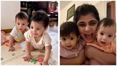 Chinmayi Sripada with her twins Sharvas and Driptah.