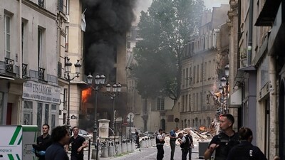Smoke billows from a building party collapsed at Place Alphonse-Laveran in the 5th arrondissement of Paris. (AFP) Smoke billows from a building party collapsed at Place Alphonse-Laveran in the 5th arrondissement of Paris. (AFP)