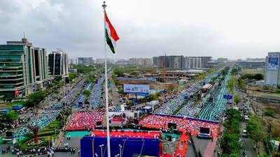 People perform yoga at a programme organised on the International Day of Yoga, in Surat, Wednesday, June 21, 2023. (PTI)