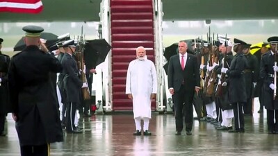 Prime Minister Narendra Modi upon his arrival at the Joint Base Andrews in Washington, DC, Wednesday, June 21, 2023. (PTI) Prime Minister Narendra Modi upon his arrival at the Joint Base Andrews in Washington, DC, Wednesday, June 21, 2023. (PTI)
