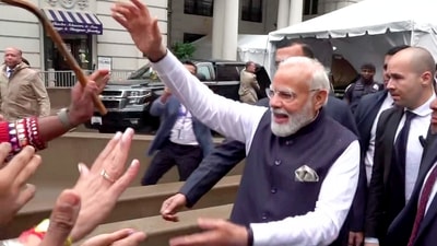 Prime Minister Narendra Modi meets with the Indian diaspora upon arrival at his hotel in Washington, DC, Wednesday, (PTI) Prime Minister Narendra Modi meets with the Indian diaspora upon arrival at his hotel in Washington, DC, Wednesday, (PTI)