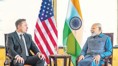 Prime Minister Narendra Modi with Tesla and SpaceX CEO Elon Musk in New York. (PTI)