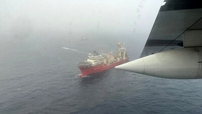In this June 20, 2023, aerial image obtained from the US Coast Guard, the ship Deep Energy sails in the search area for OceanGate's Titan submersible. Rescuers searching for the submersible near the wreck of the Titanic have detected "underwater noises" in the search area, the US Coast Guard said June 21, 2023, with the five on board estimated to have less than 24 hours of oxygen left. (AFP PHOTO / US Coast Guard) In this June 20, 2023, aerial image obtained from the US Coast Guard, the ship Deep Energy sails in the search area for OceanGate's Titan submersible. Rescuers searching for the submersible near the wreck of the Titanic have detected "underwater noises" in the search area, the US Coast Guard said June 21, 2023, with the five on board estimated to have less than 24 hours of oxygen left. (AFP PHOTO / US Coast Guard)