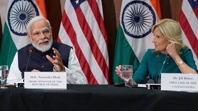 First lady Jill Biden and India's Prime Minister Narendra Modi visit the National Science Foundation in Alexandria. (AP Photo/Jacquelyn Martin) (AP) First lady Jill Biden and India's Prime Minister Narendra Modi visit the National Science Foundation in Alexandria. (AP Photo/Jacquelyn Martin) (AP)