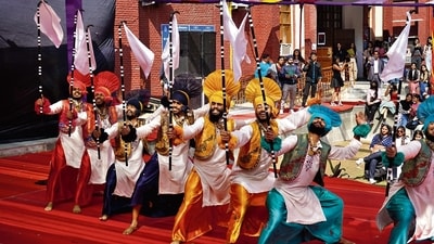 Bhangra (Punjab): Bhangra is a lively and energetic folk music and dance form from the Punjab region. It is characterized by rhythmic beats, strong percussion, and energetic movements. (File Photo) Bhangra (Punjab): Bhangra is a lively and energetic folk music and dance form from the Punjab region. It is characterized by rhythmic beats, strong percussion, and energetic movements. (File Photo)