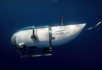 This photo provided by OceanGate Expeditions shows a submersible vessel named Titan used to visit the wreckage site of the Titanic. In a race against the clock on the high seas, an expanding international armada of ships and airplanes searched Tuesday, June 20, 2023, for the submersible that vanished in the North Atlantic while taking five people down to the wreck of the Titanic. (OceanGate Expeditions via AP) (AP) This photo provided by OceanGate Expeditions shows a submersible vessel named Titan used to visit the wreckage site of the Titanic. In a race against the clock on the high seas, an expanding international armada of ships and airplanes searched Tuesday, June 20, 2023, for the submersible that vanished in the North Atlantic while taking five people down to the wreck of the Titanic. (OceanGate Expeditions via AP) (AP)