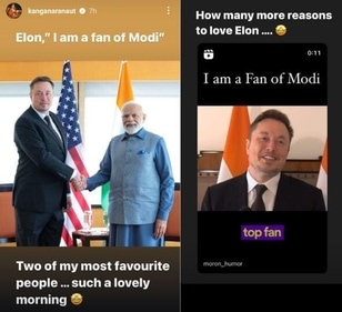 Kangana Ranaut took to Instagram Stories to talk about Elon Musk and PM Modi.