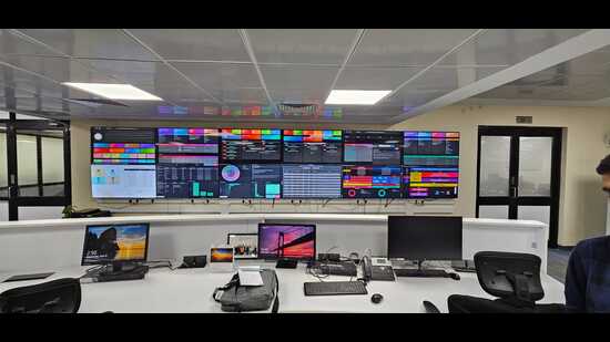 Cyber security operation control system at IIT Kanpur, which allows monitoring of threats in real time. (HT Photo)