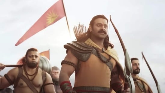 Devdutt Nage, Prabhas and Sunny Singh in a still from Adipurush.