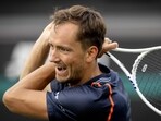 Russian Daniil Medvedev returns the ball to French Adrian Mannarino during their men's singles match